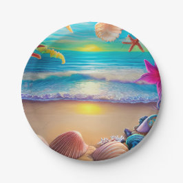 Assiettes En Carton Plage d'imaginaire mystique coucher de soleil avec