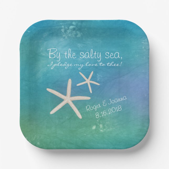 Assiettes En Carton Plage Mariage Tropical Starfish Plaque de gâteau (Recto)
