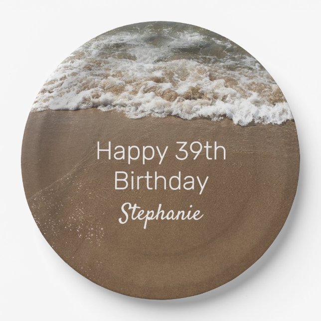 Assiettes En Carton Plage Nautique 39e anniversaire heureux (Devant)