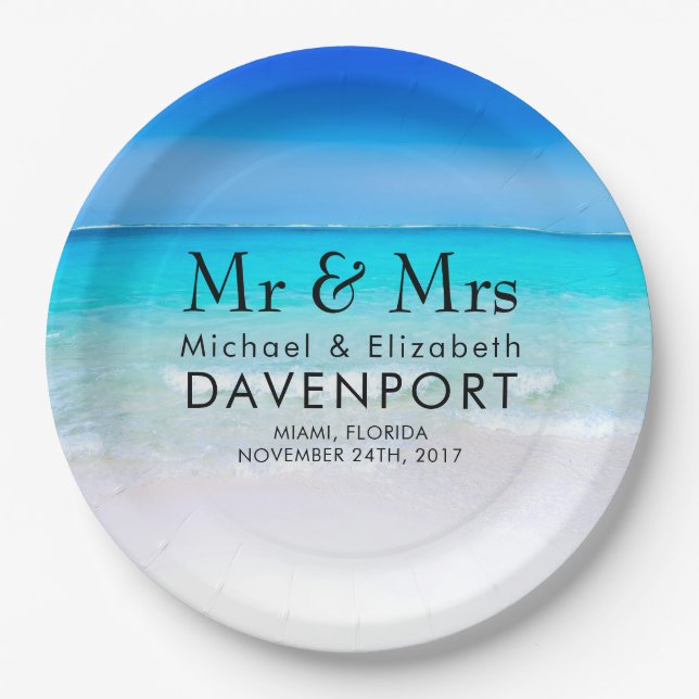 Assiettes En Carton Plage tropicale avec Mariage de mer turquoise (Devant)