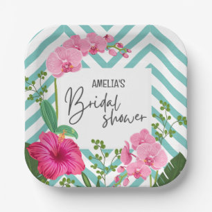 Assiettes En Carton Plage tropicale d'été fleurie Bride douche