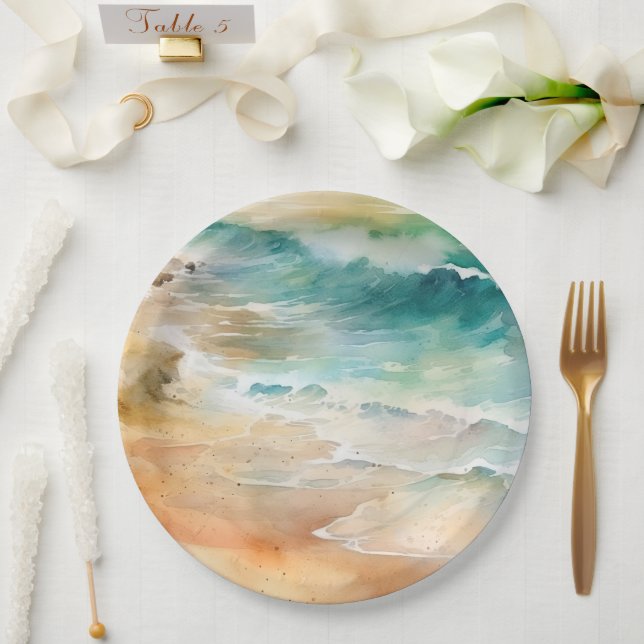 Assiettes En Carton Plage tropicale mer et mer de sable (Mariage)
