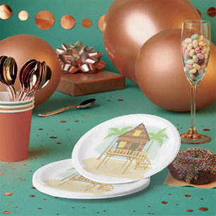 Assiettes En Carton Plage tropicale Planches de surf et palmiers