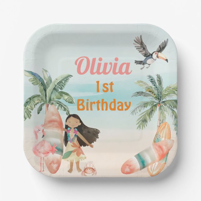 Assiettes En Carton Plage tropicale Surf d'été Mer 1er anniversaire fi (Recto)