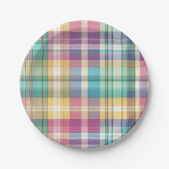 Assiettes En Carton Plaid au printemps/Pâques/tartan (Devant)