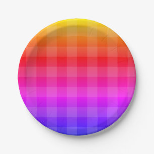 Assiettes En Carton Plaid bleu rose violet rouge orange jaune