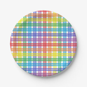 Assiettes En Carton Plaid d'arc-en-ciel