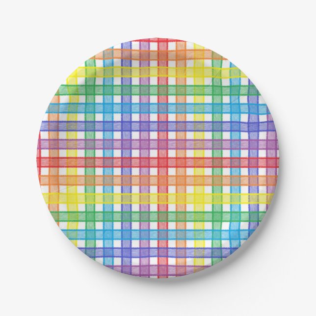 Assiettes En Carton Plaid d'arc-en-ciel (Devant)