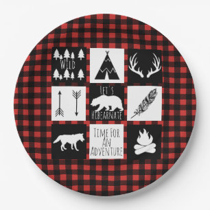 Assiettes En Carton Plaid de Buffalo Check Wilderness & Animaux Rustiq