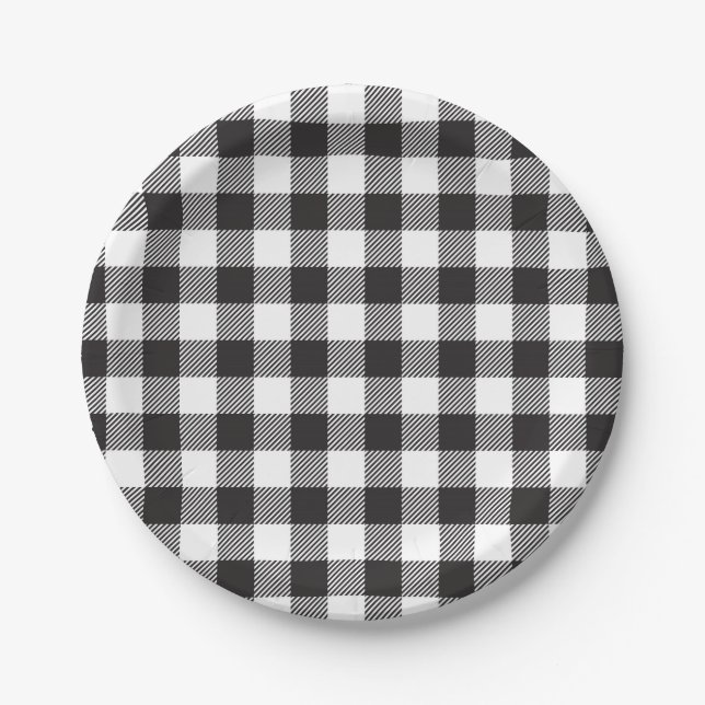 Assiettes En Carton Plaid de buffle noir et blanc (Devant)