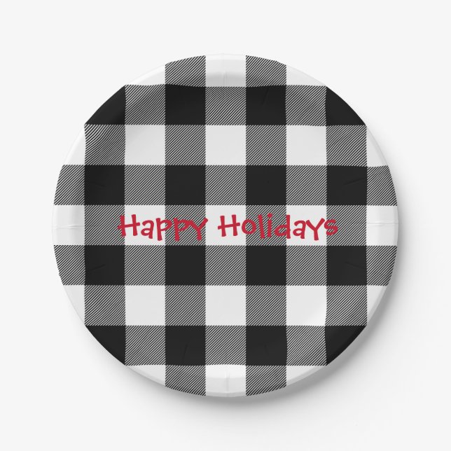 Assiettes En Carton Plaid de buffle noir et blanc de vacances (Devant)