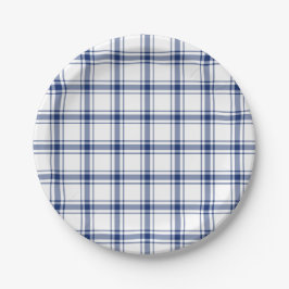 Assiettes En Carton Plaid Nautique Bleu et Blanc