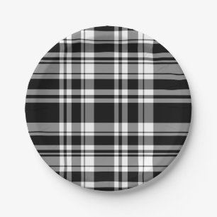 Assiettes En Carton Plaid noir et blanc