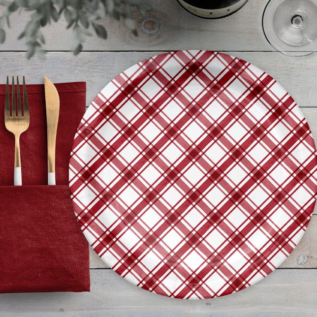 Assiettes En Carton Plaid rouge et blanc (Red and White Plaid Paper Plates
)