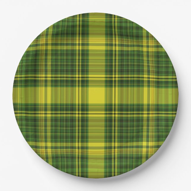 Assiettes En Carton Plaid vert et jaune (Devant)