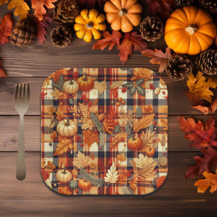 Assiettes En Carton Plaids d'automne citrouille Maple Feuille