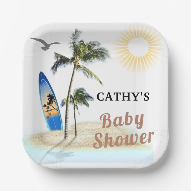 Assiettes En Carton Planche de Surf de plage Baby shower de papier Car (Recto)