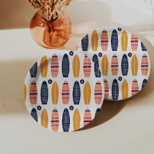 Assiettes En Carton Planches de surf roses et fleurs Surfs Up pour ann