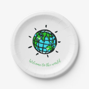 Assiettes En Carton Planète graphique Terre - Baby shower-partie