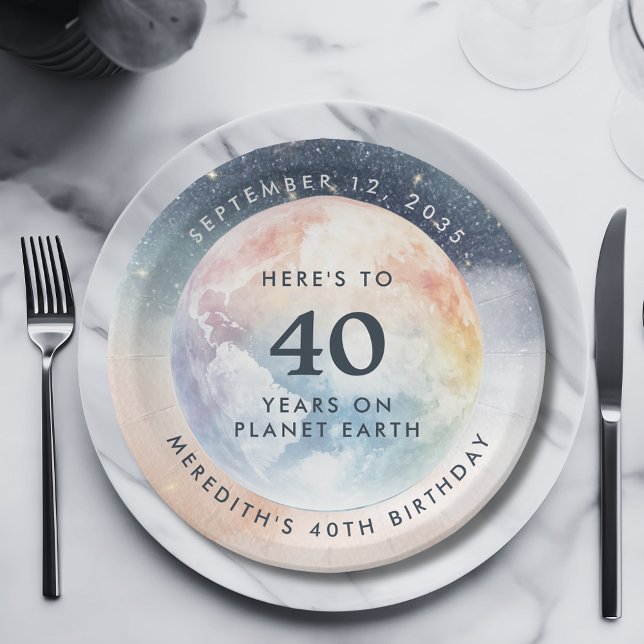 Assiettes En Carton Planète Terre Ciel céleste 40e anniversaire (Planet Earth Celestial Sky 40th Birthday Party Paper Plates)