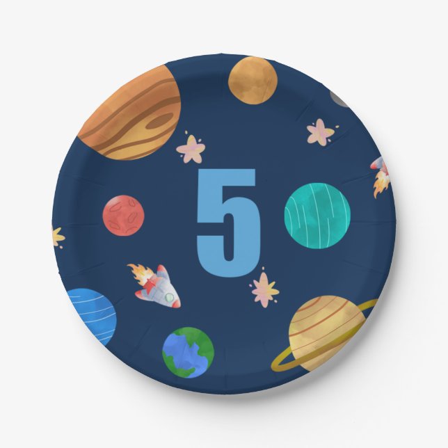 Assiettes En Carton Planètes du système solaire du 5e anniversaire (Devant)