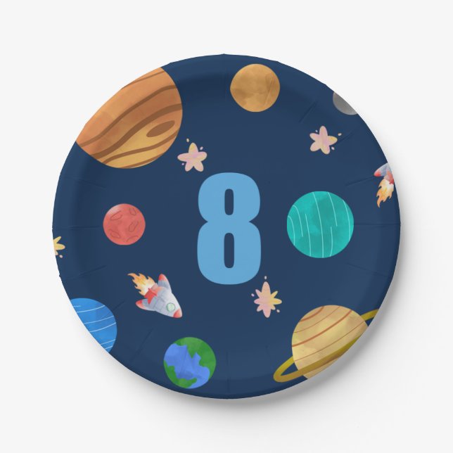 Assiettes En Carton Planètes du système solaire du 8e anniversaire (Devant)
