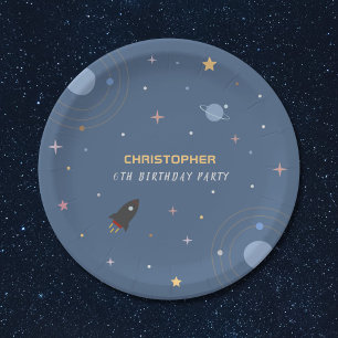 Assiettes En Carton Planètes & Rocket, Espace Extérieur Plaque Papier 