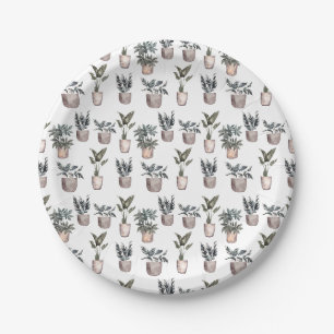 Assiettes En Carton Plantes Potés en blanc