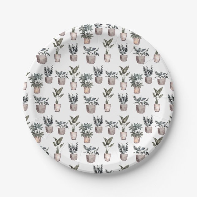 Assiettes En Carton Plantes Potés en blanc (Devant)