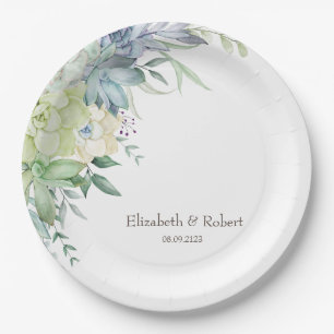 Assiettes En Carton Plantes succulentes de désert à l'aquarelle  