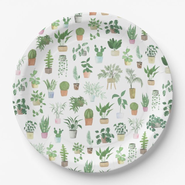Assiettes En Carton Plantita House Plantes et Pots Motif (Devant)