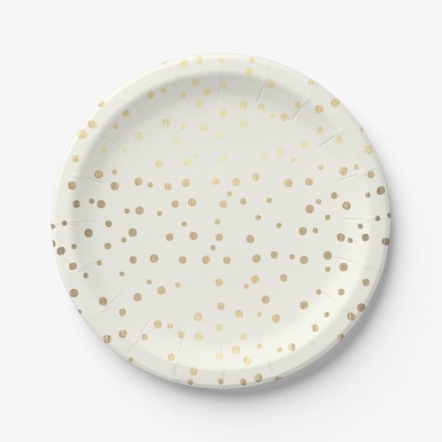 Assiettes En Carton Plaque à papier 7" de confettis métalliques d'or (Devant)