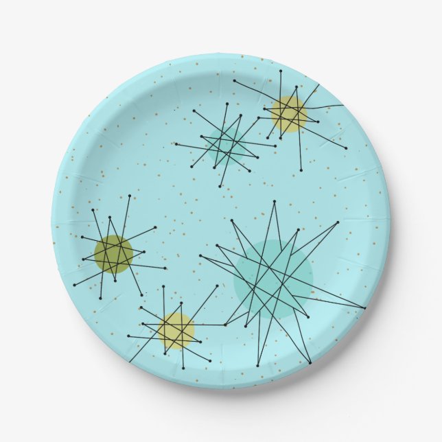Assiettes En Carton Plaque à papier atomique bleue de Starbursts des (Devant)