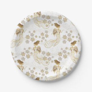 Assiettes En Carton Plaque à papier d'anges élégants d'or