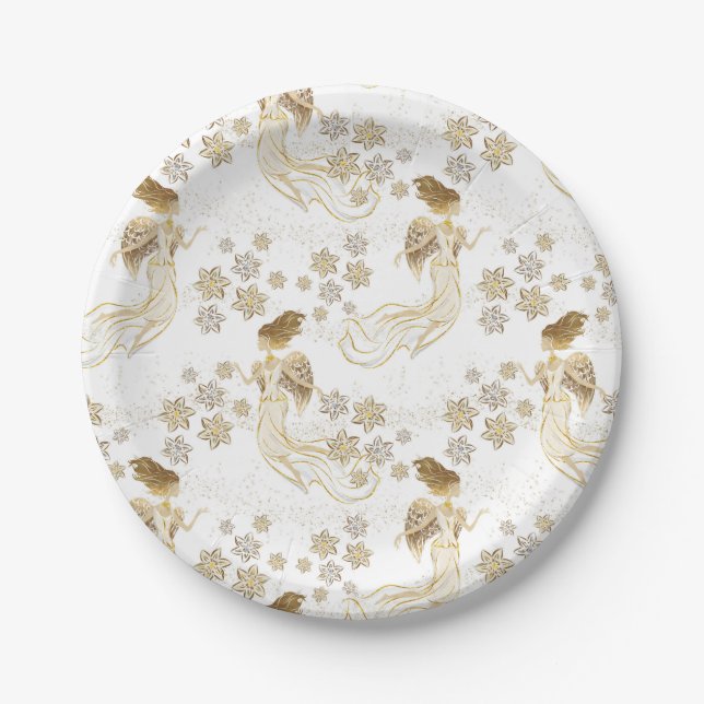Assiettes En Carton Plaque à papier d'anges élégants d'or (Devant)