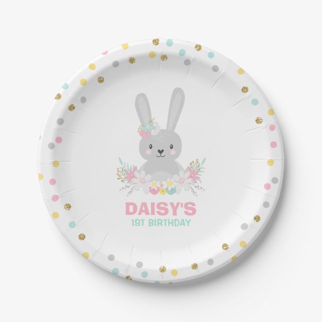 Assiettes En Carton Plaque à papier d'anniversaire de lapin une (Devant)