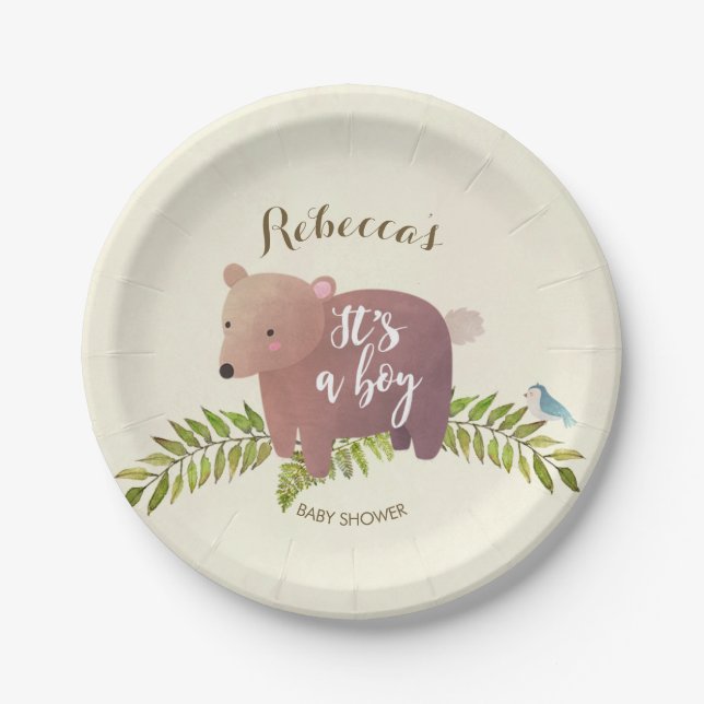 Assiettes En Carton plaque à papier de baby shower d'ours de région (Devant)