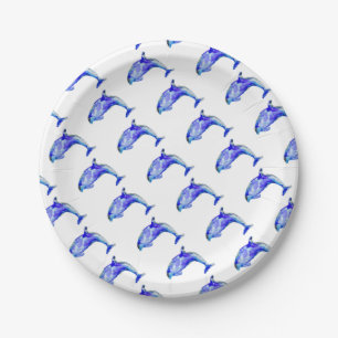 Assiettes En Carton Plaque à papier de dauphin bleu