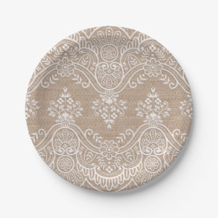Assiettes En Carton Plaque à papier de dentelle et de toile de jute