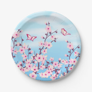 Assiettes En Carton Plaque à papier de fleurs de cerisier florales