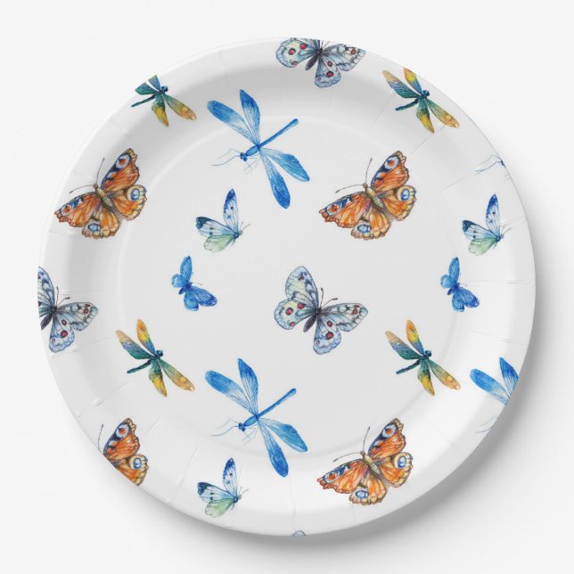 Assiettes En Carton Plaque à papier de papillon de libellule (Devant)