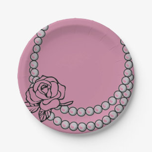 Assiettes En Carton Plaque à papier de perle et de collier rose