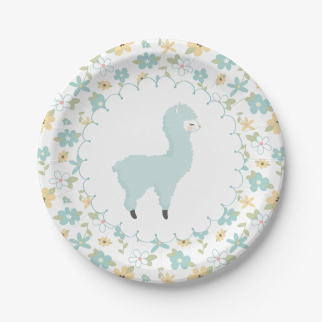 Assiettes En Carton Plaque à papier de petit lama bleu (Devant)