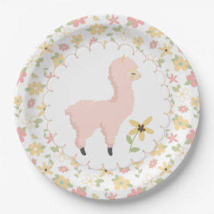 Assiettes En Carton Plaque à papier de petit lama rose