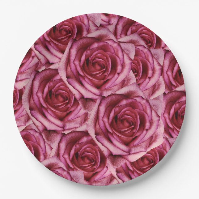 Assiettes En Carton Plaque à papier de roses roses (Devant)