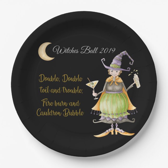 Assiettes En Carton Plaque à papier de sorcière de Halloween (Devant)