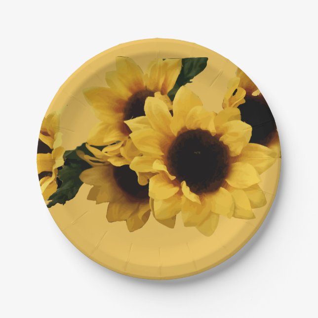 Assiettes En Carton Plaque à papier de tournesols jaunes (Devant)
