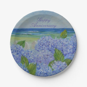 Assiettes En Carton Plaque à papier d'hortensia heureux d'anniversaire