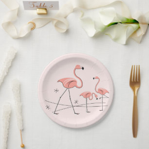 Assiettes En Carton Plaque à papier du trio 2 roses de Flamants roses