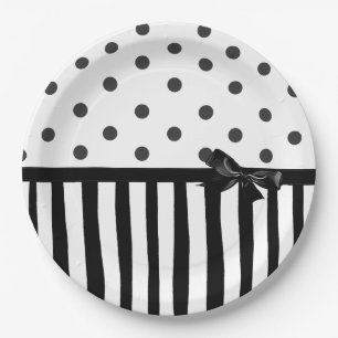 Assiettes En Carton Plaque à papier rayée noire et blanche de point de